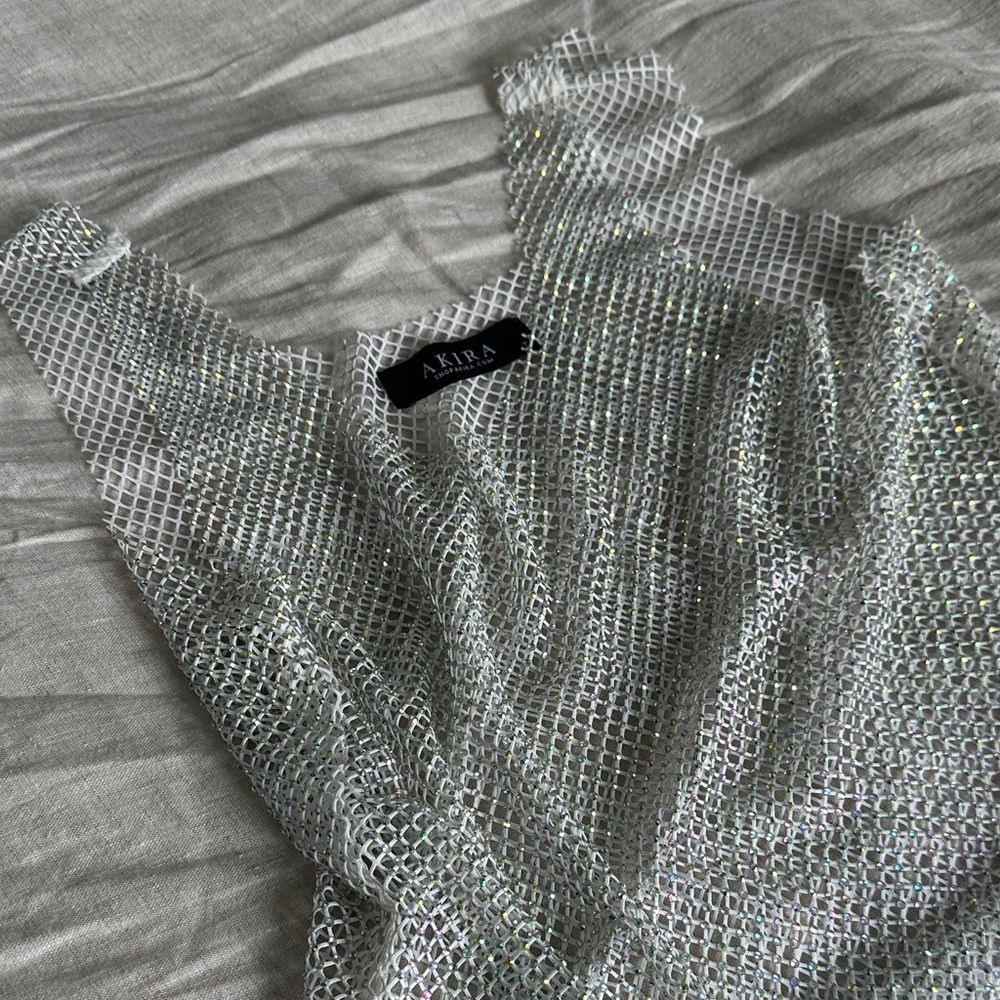 AKIRA Glittering Silver Mesh Top